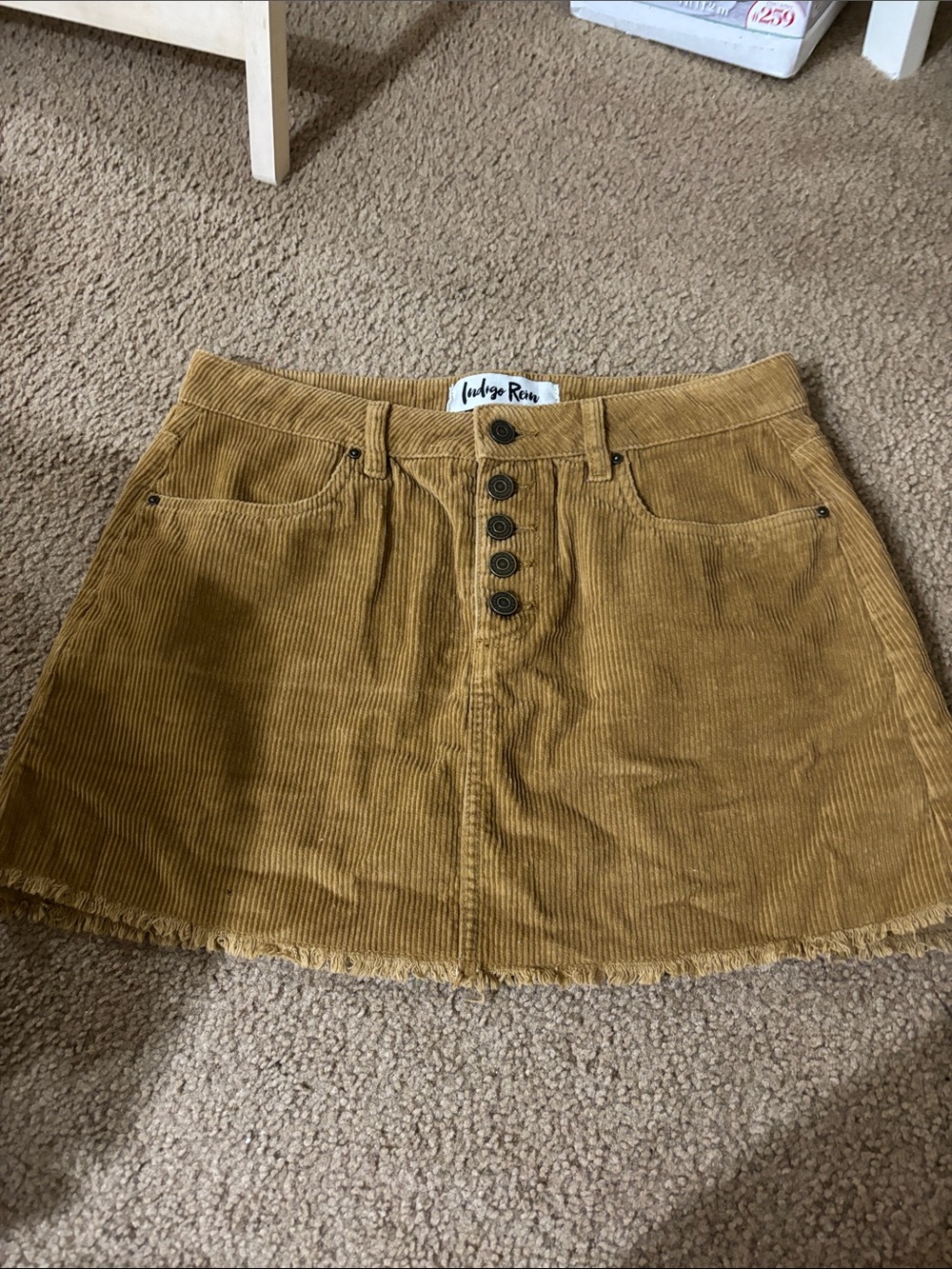 Indigo Rein Tan Corduroy Button-Front Skirt